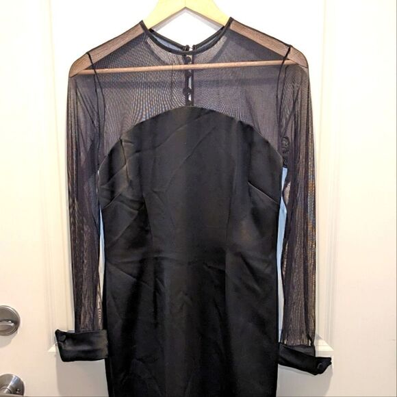 3/$30 Stunning 90s Laundry by Shelli Segal Sheer Button Back Long Sleeve Dress - Picture 1 of 11